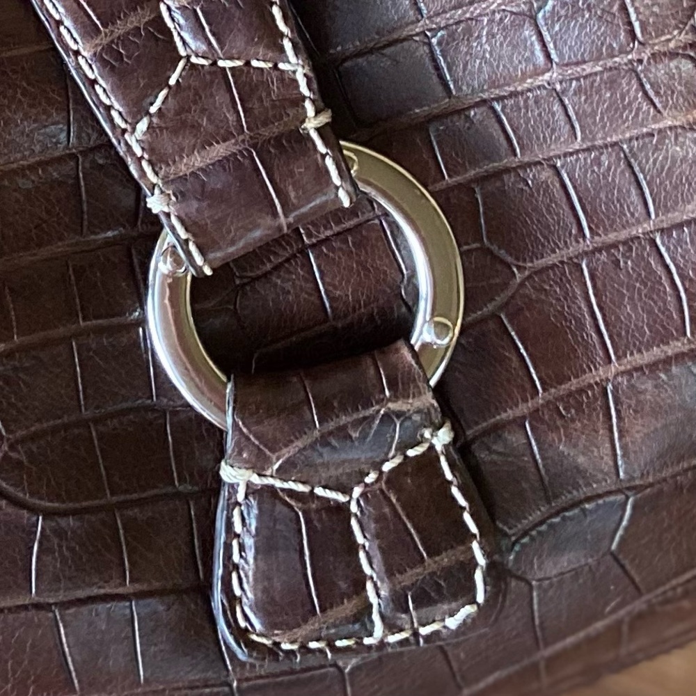 Leather Croc Embossed Textured Shoulder Bag Donald J Pliner - Picture 9 of 13
